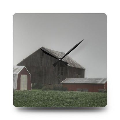 U R There Photography Farm in the Fog Rustic Farmhouse Acrylic Analog Wall Clock
