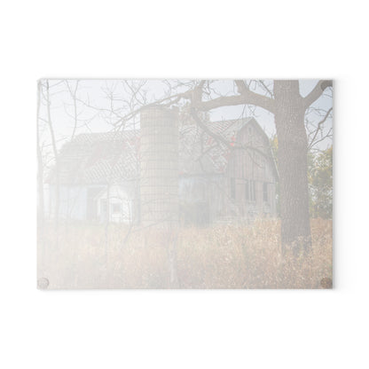 U R There Photography Hill Road Roadside Grey II Rustic Farmhouse Tempered-Glass Cutting Board