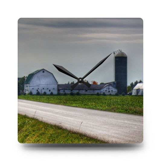 South Block Road Farm Rustic Farmhouse Acrylic Analog Wall Clock 10.75'' × 10.75'' (Square)