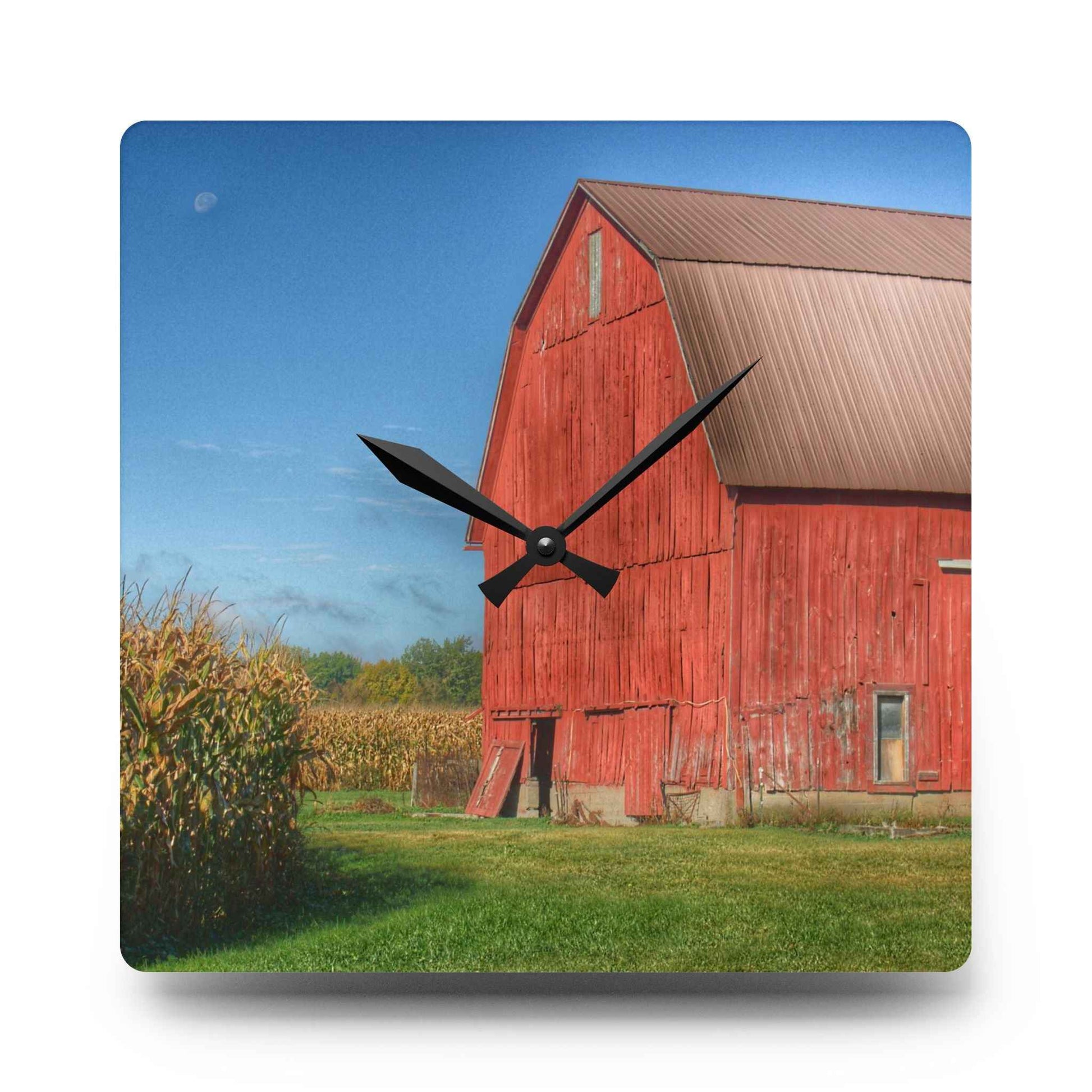 U R There Photography Fargo Road Red I Rustic Farmhouse Acrylic Analog Wall Clock