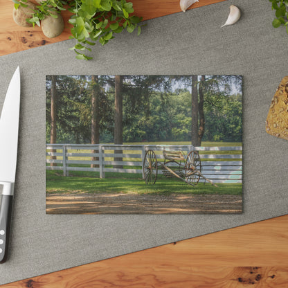 U R There Photography Thornville Buggy and Fence Rustic Farmhouse Tempered-Glass Cutting Board