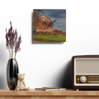 U R There Photography Marathon Road Red Cow Barn Rustic Farmhouse Acrylic Analog Wall Clock