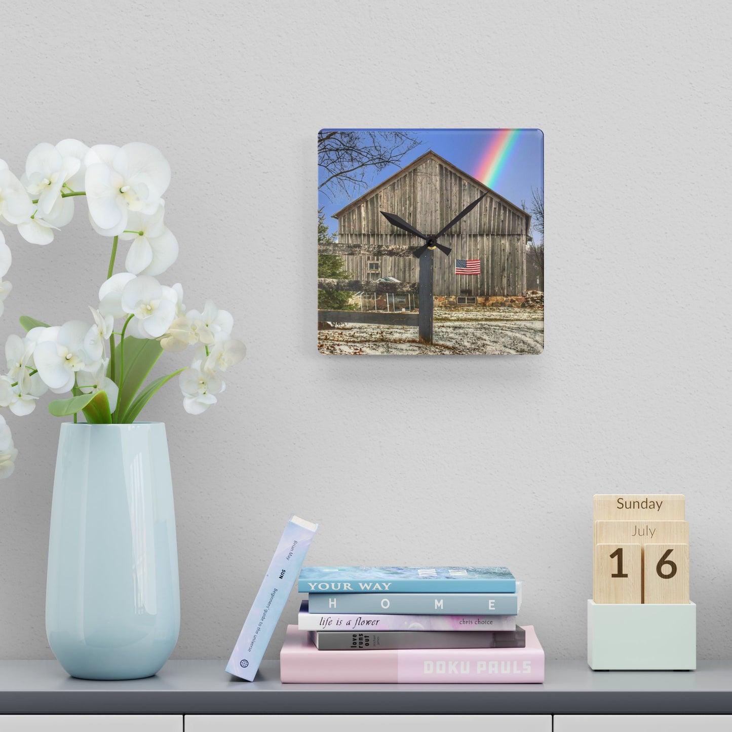 U R There Photography Barn Blessings on Sutton Road Rustic Farmhouse Acrylic Analog Wall Clock