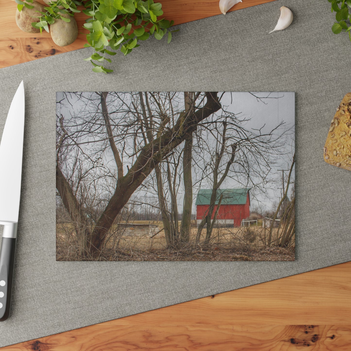 U R There Photography Daley Road Red II Rustic Farmhouse Tempered-Glass Cutting Board