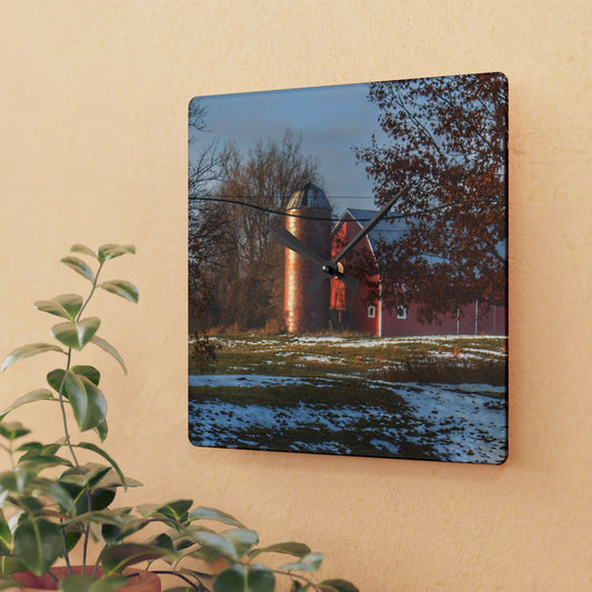 U R There Photography Vienna Road Red Rustic Farmhouse Acrylic Analog Wall Clock