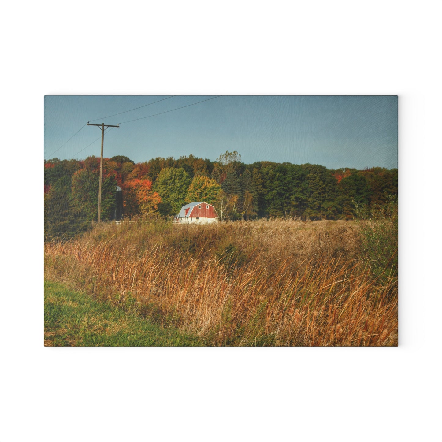 U R There Photography Murphy Lake Road Hidden Red Rustic Farmhouse Tempered-Glass Cutting Board