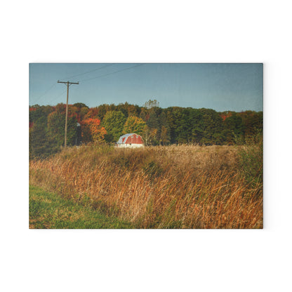 U R There Photography Murphy Lake Road Hidden Red Rustic Farmhouse Tempered-Glass Cutting Board