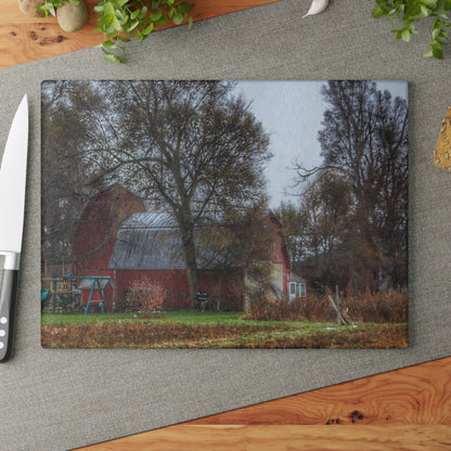 U R There Photography Dryden Road Reds Rustic Farmhouse Tempered-Glass Cutting Board