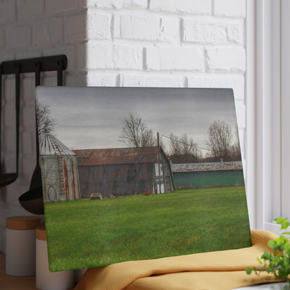 U R There Photography Hough Road Green Quonset III Rustic Farmhouse Tempered-Glass Cutting Board