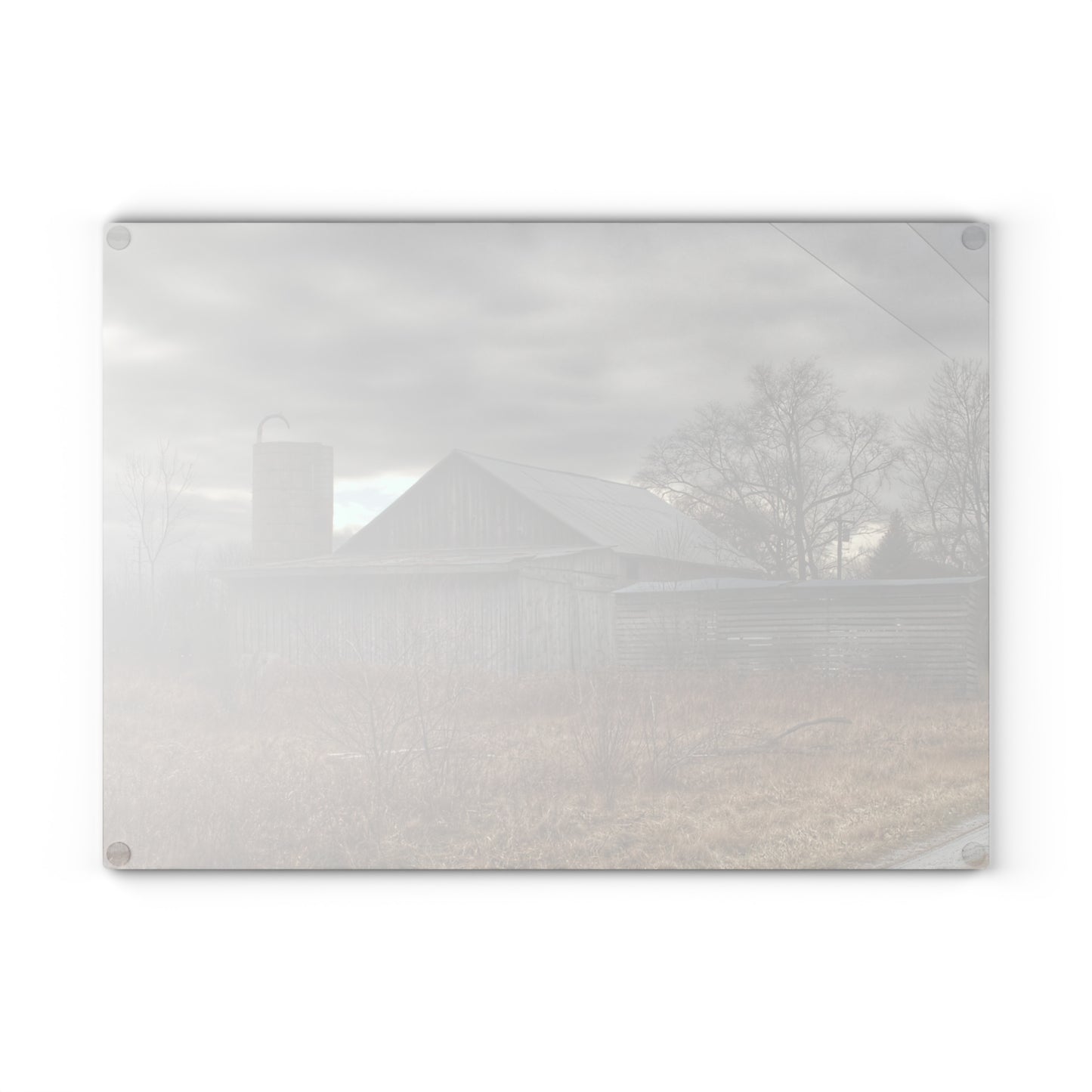 U R There Photography Church Road Grey I Rustic Farmhouse Tempered-Glass Cutting Board