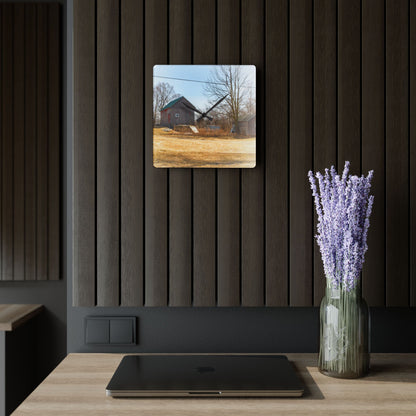 U R There Photography Klam Road Hillside Greys Rustic Farmhouse Acrylic Analog Wall Clock