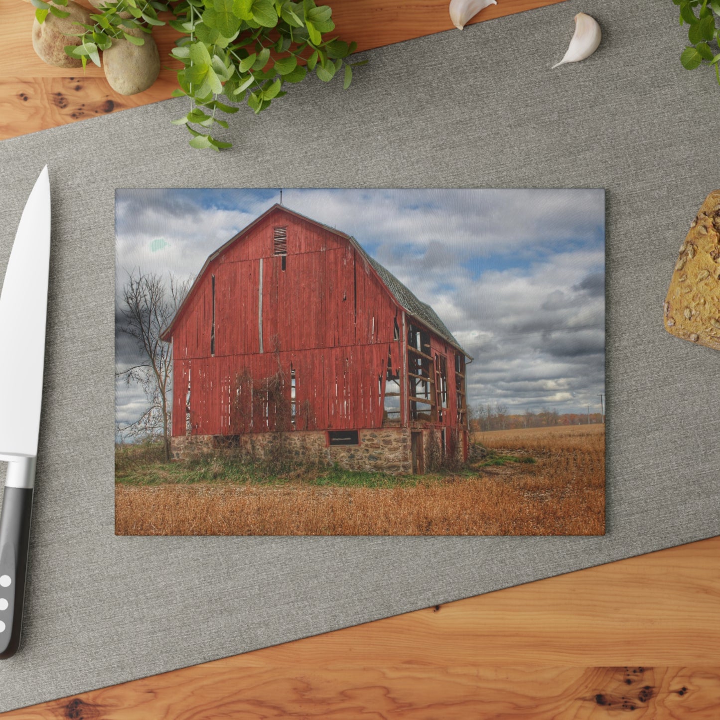U R There Photography Laur Road Forgotten Red I Rustic Farmhouse Tempered-Glass Cutting Board