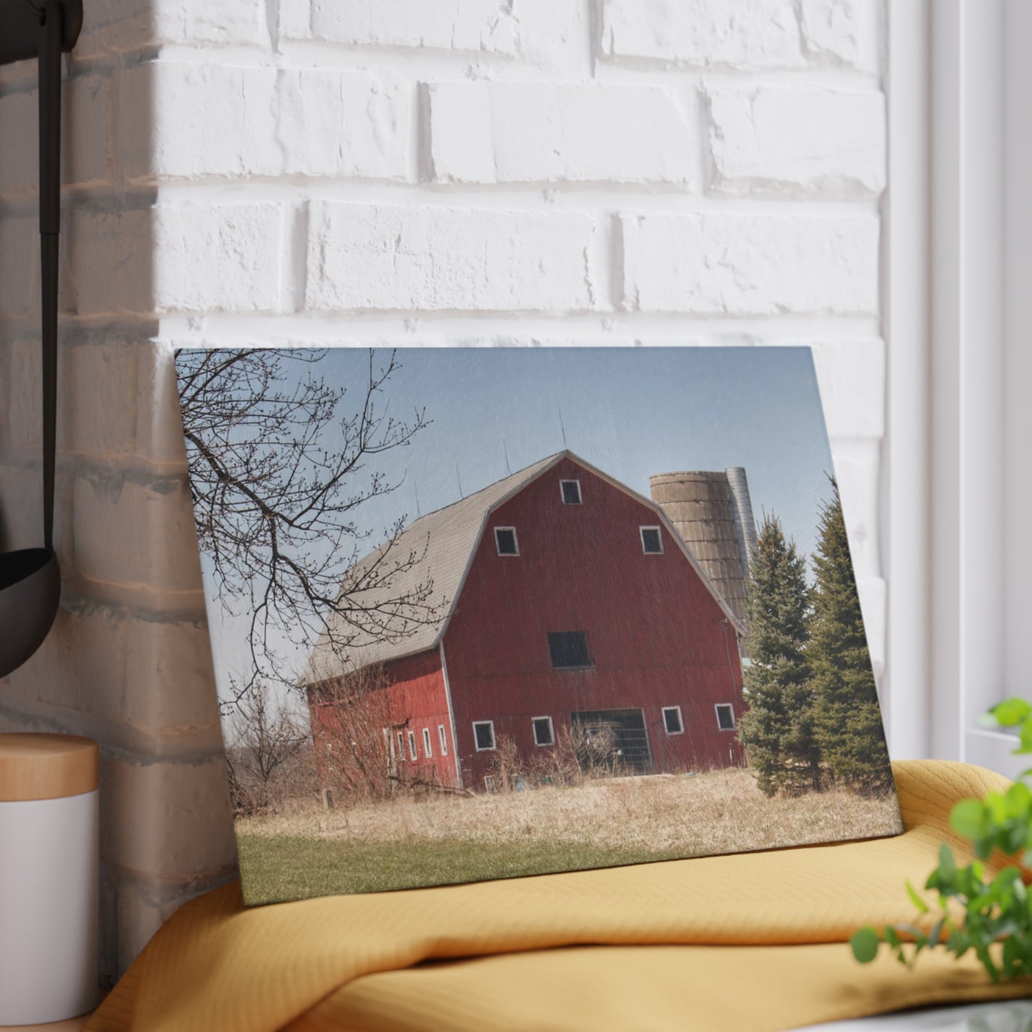 U R There Photography Hadley Red II Rustic Farmhouse Tempered-Glass Cutting Board