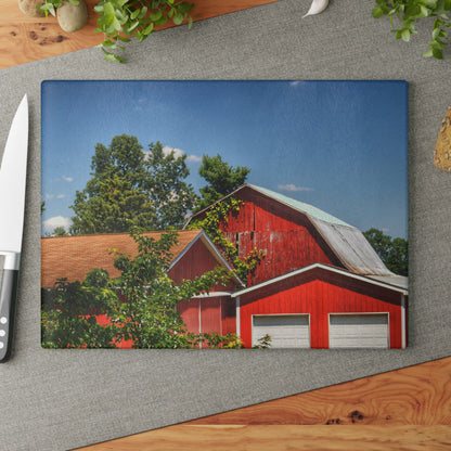 U R There Photography McKeen Lake Road Reds I Rustic Farmhouse Tempered-Glass Cutting Board