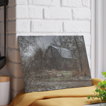 U R There Photography Bishop Road Winter Grey Rustic Farmhouse Tempered-Glass Cutting Board
