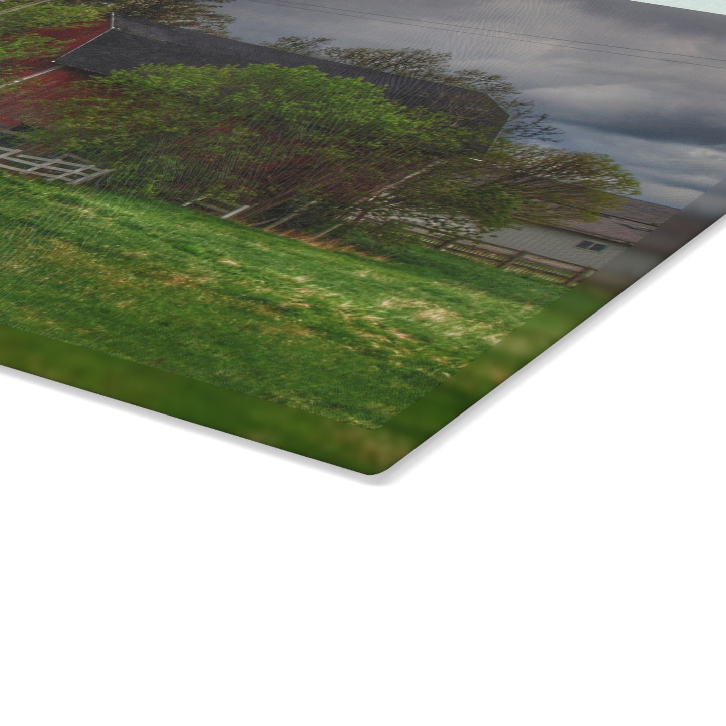 U R There Photography Hassler Lake Hidden Red Rustic Farmhouse Tempered-Glass Cutting Board