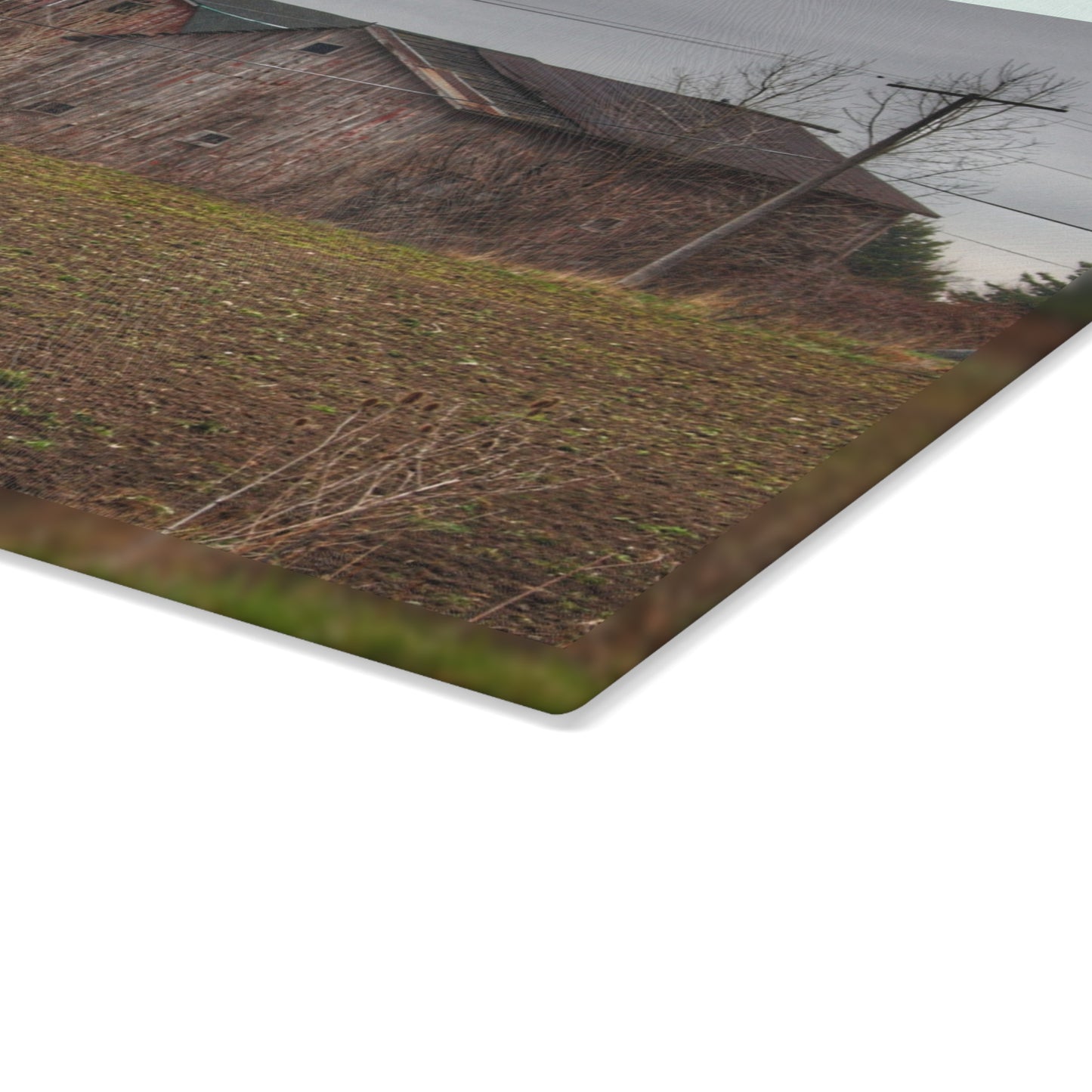 U R There Photography Bowers Road Grey Duo I Rustic Farmhouse Tempered-Glass Cutting Board