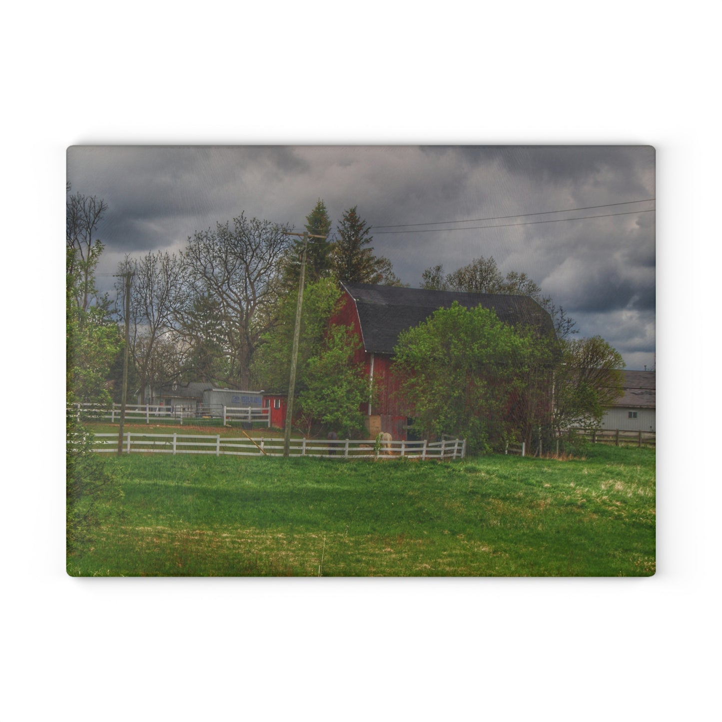U R There Photography Hassler Lake Hidden Red Rustic Farmhouse Tempered-Glass Cutting Board