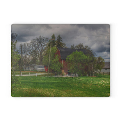 U R There Photography Hassler Lake Hidden Red Rustic Farmhouse Tempered-Glass Cutting Board