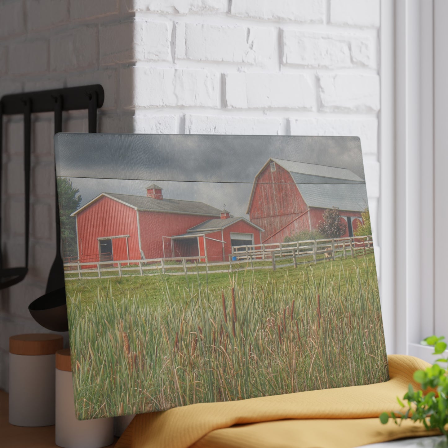 U R There Photography Greenwood Reds Rustic Farmhouse Tempered-Glass Cutting Board