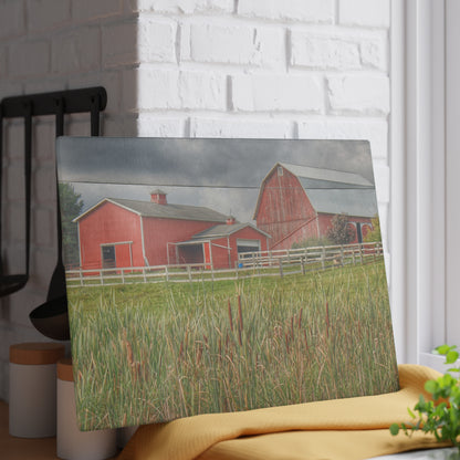 U R There Photography Greenwood Reds Rustic Farmhouse Tempered-Glass Cutting Board