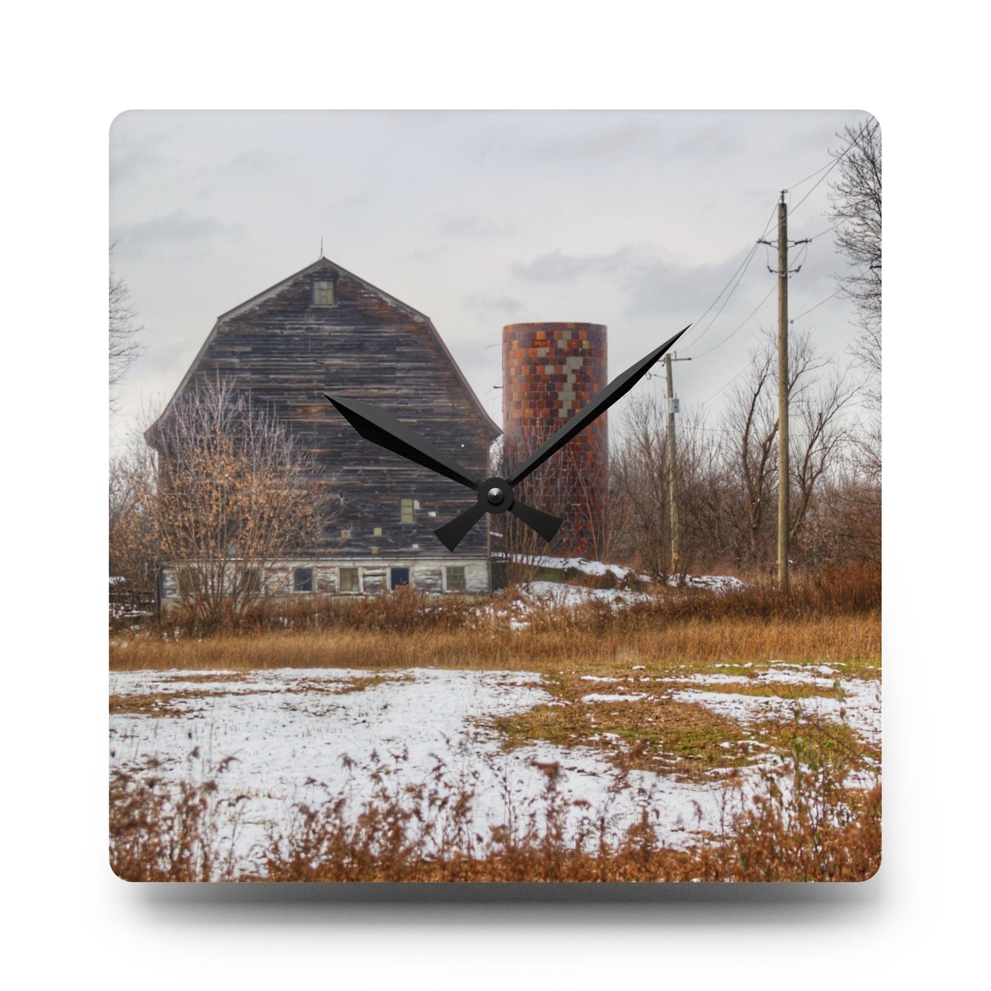 U R There Photography Secord Lake Road Grey Rustic Farmhouse Acrylic Analog Wall Clock