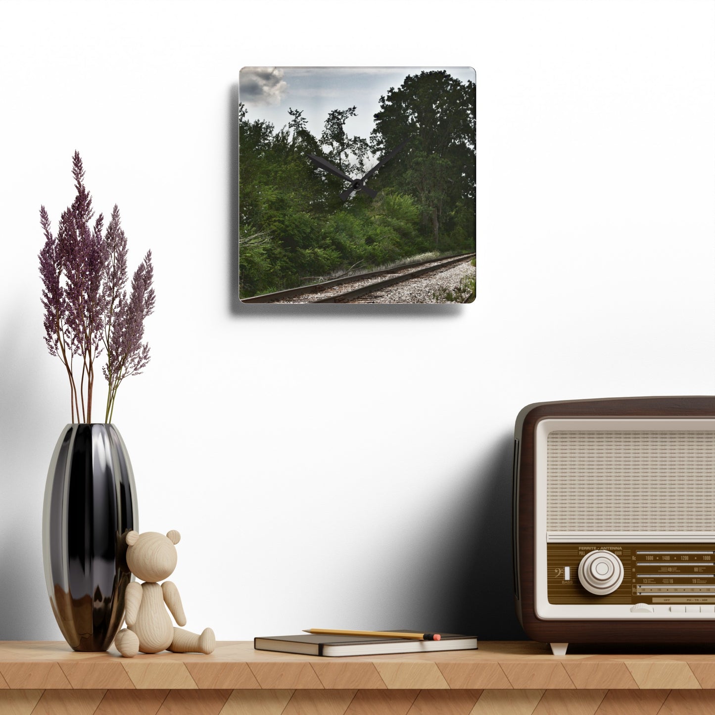 Rustic Farmhouse Wall Clock featuring Michigan Rails I