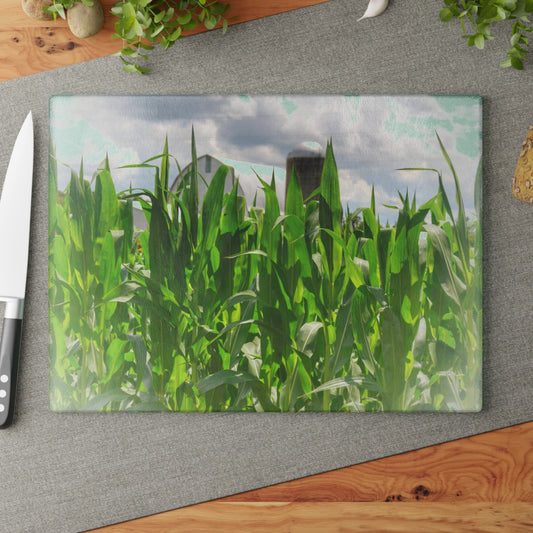 U R There Photography Beyond the Corn in Millington Rustic Farmhouse Tempered-Glass Cutting Board