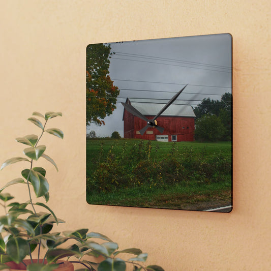 U R There Photography Bronson Lake Road Red Rustic Farmhouse Acrylic Analog Wall Clock