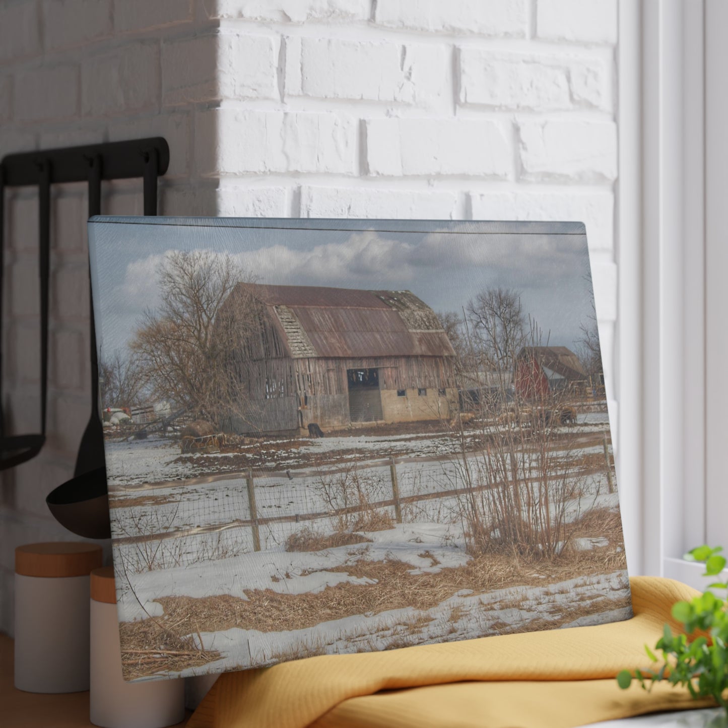U R There Photography Babcock Road Red Rustic Farmhouse Tempered-Glass Cutting Board