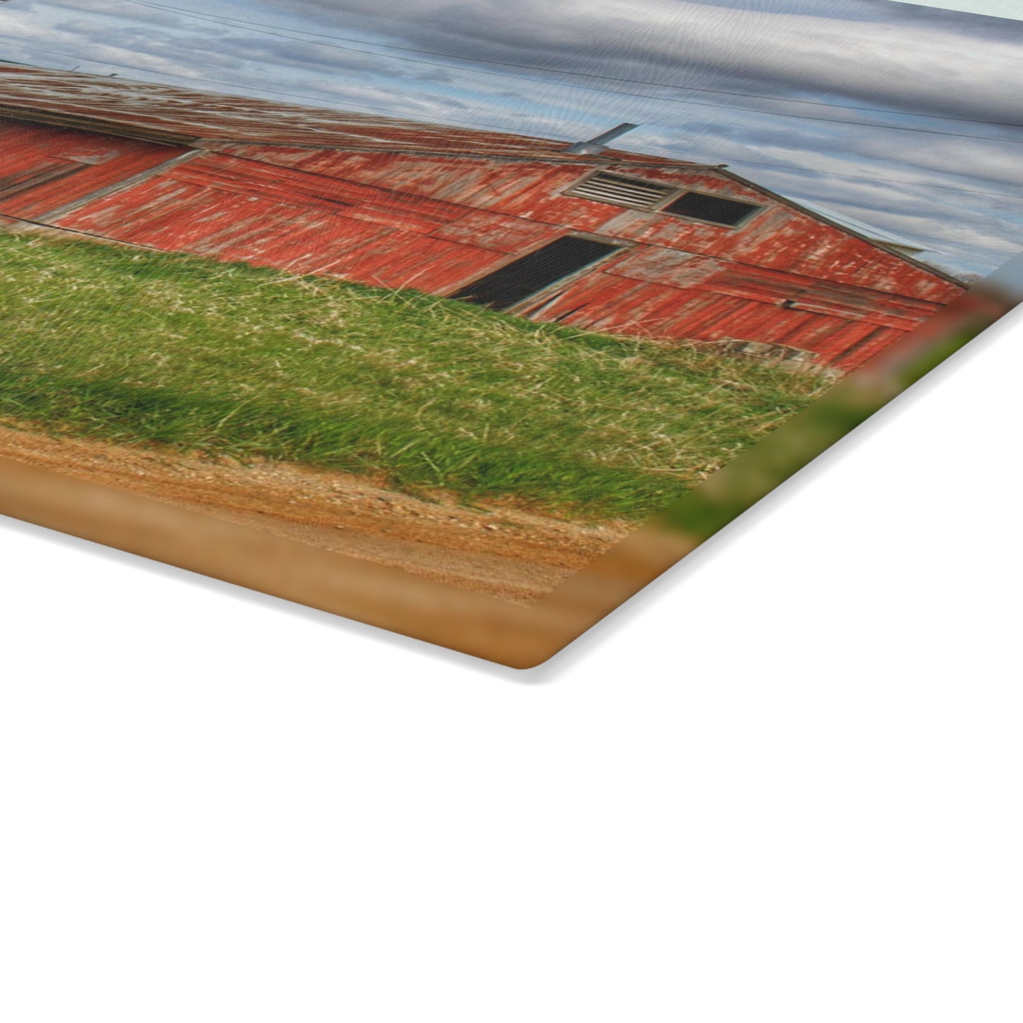 U R There Photography Centerline Sinking Shack Rustic Farmhouse Tempered-Glass Cutting Board