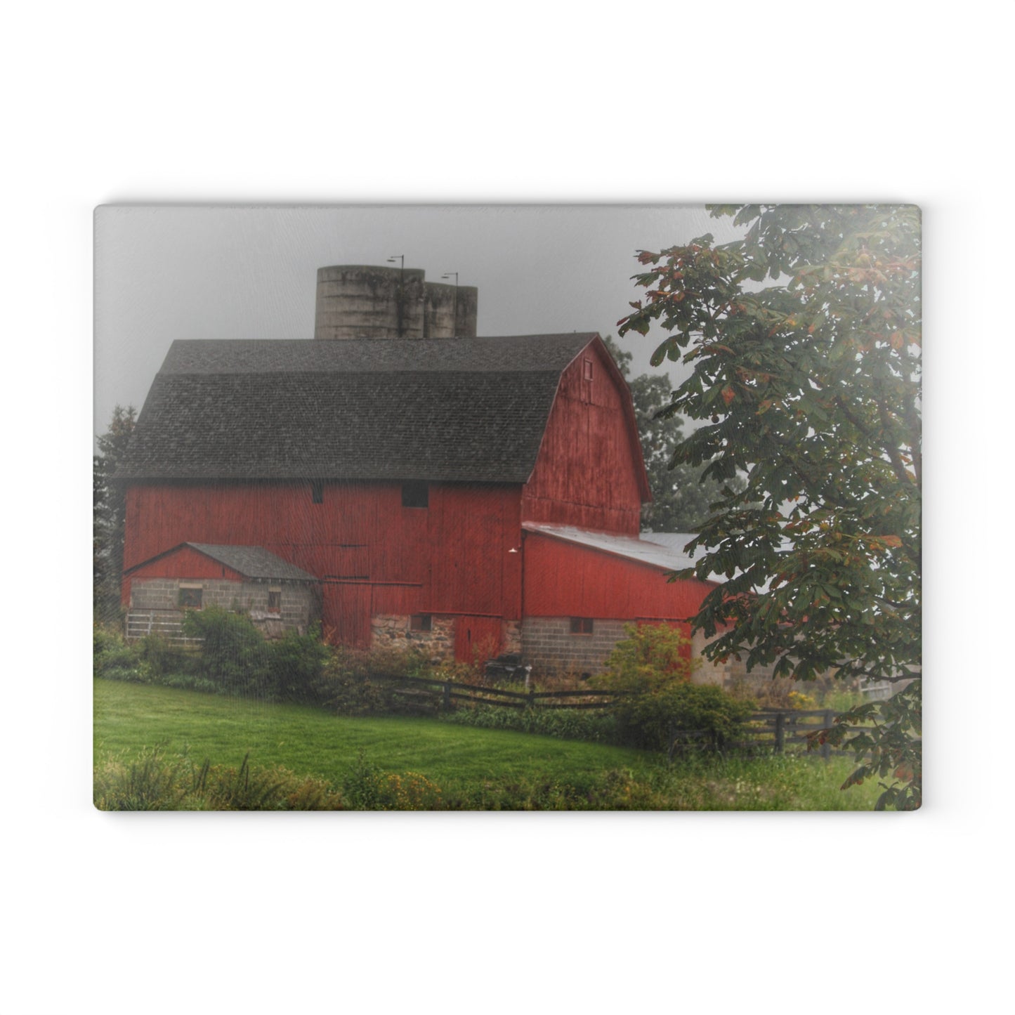 U R There Photography Five Lakes Road Red I Rustic Farmhouse Tempered-Glass Cutting Board