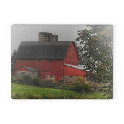 U R There Photography Five Lakes Road Red I Rustic Farmhouse Tempered-Glass Cutting Board