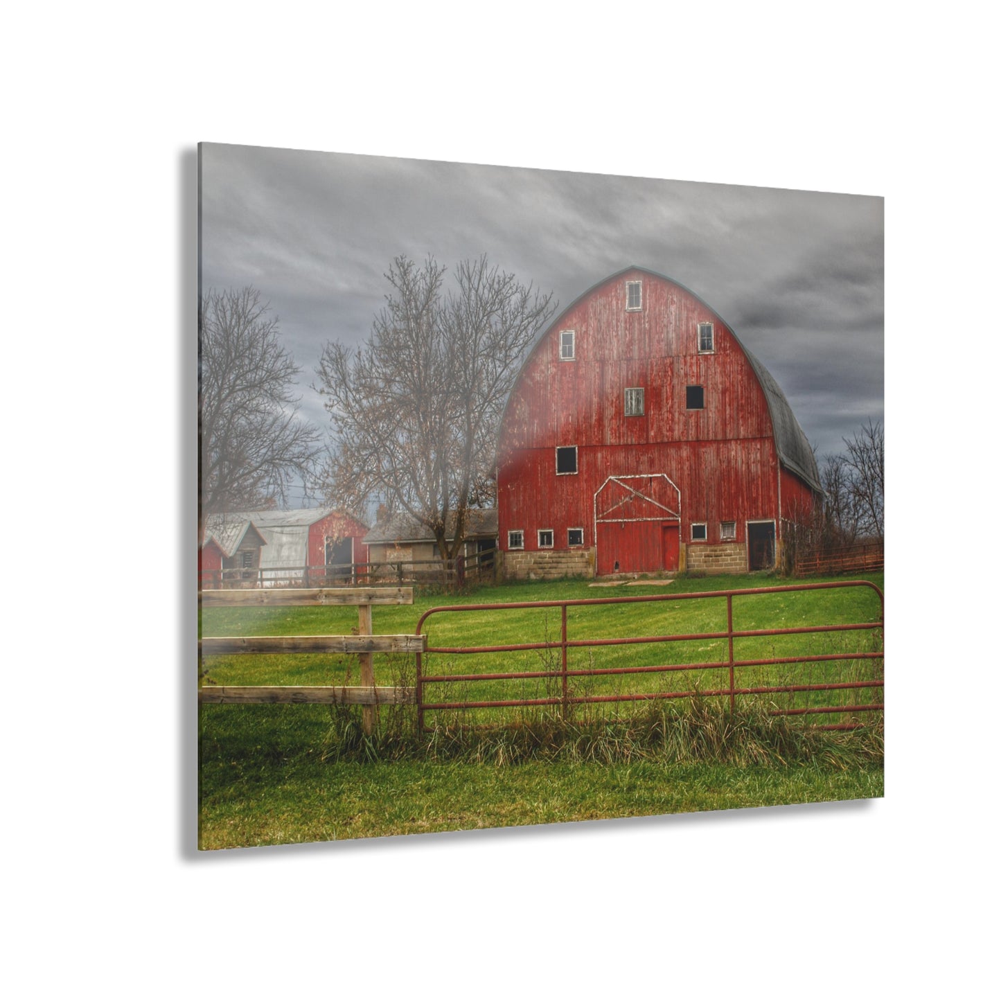 U R There Photography Beyond the Fence Red Rustic Farmhouse Acrylic Wall Print