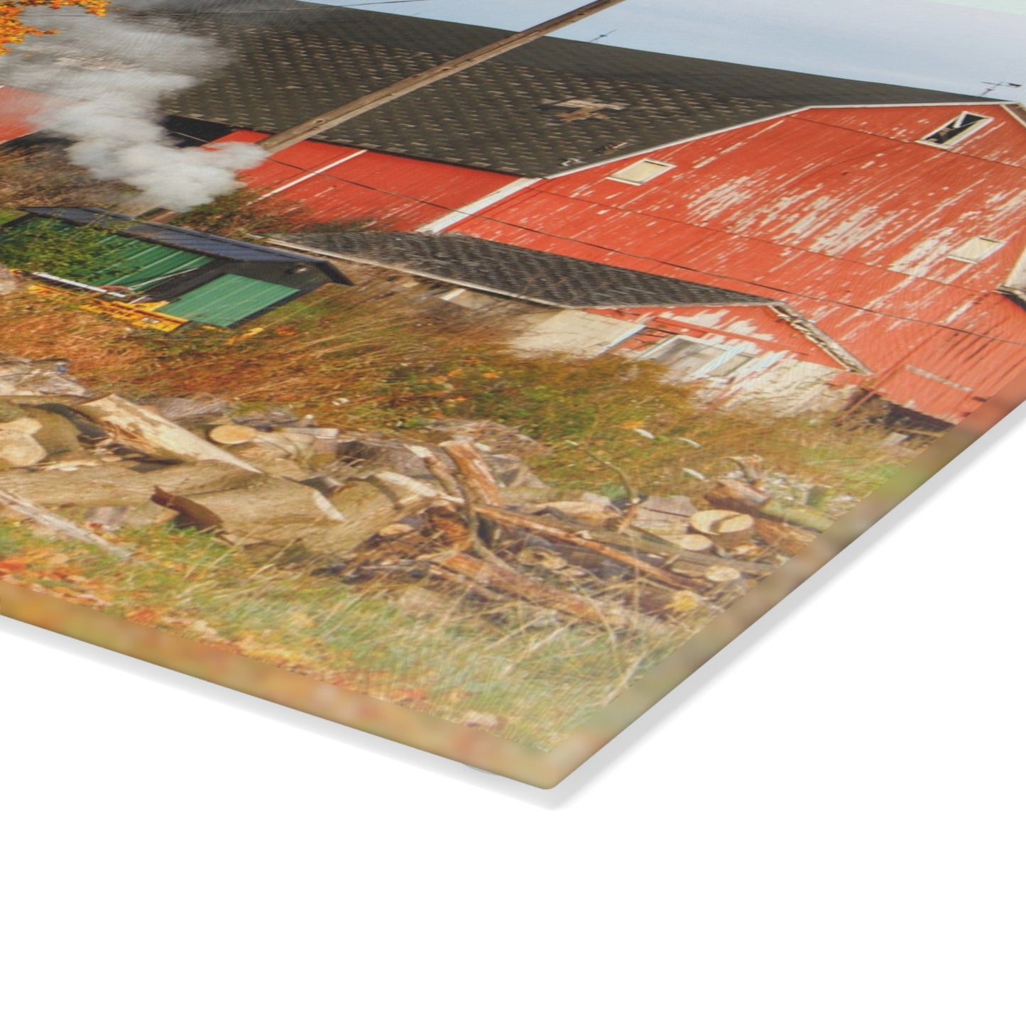 U R There Photography Greenwood Road Red in the Fall Rustic Farmhouse Tempered-Glass Cutting Board