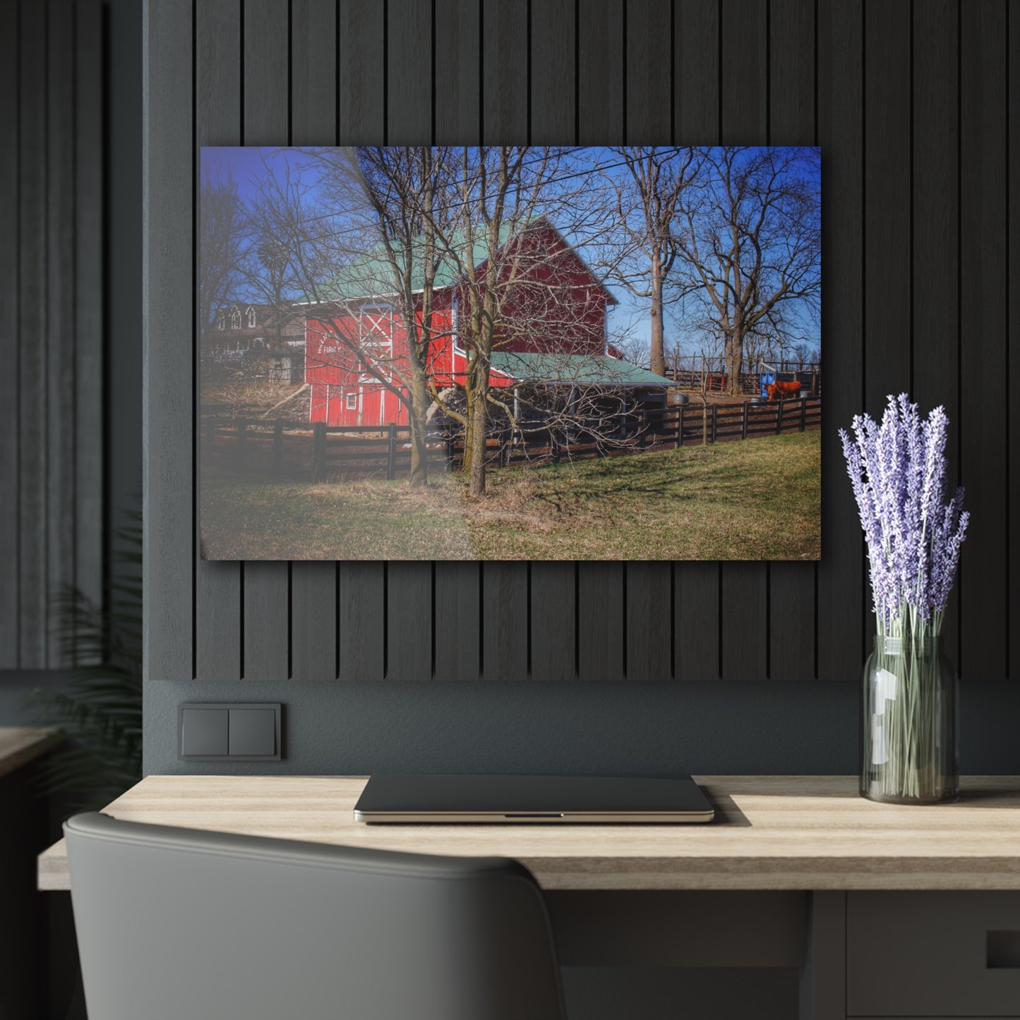 U R There Photography Imlay City Road Cow Barn II Rustic Farmhouse Acrylic Wall Print 14 "x 11"
