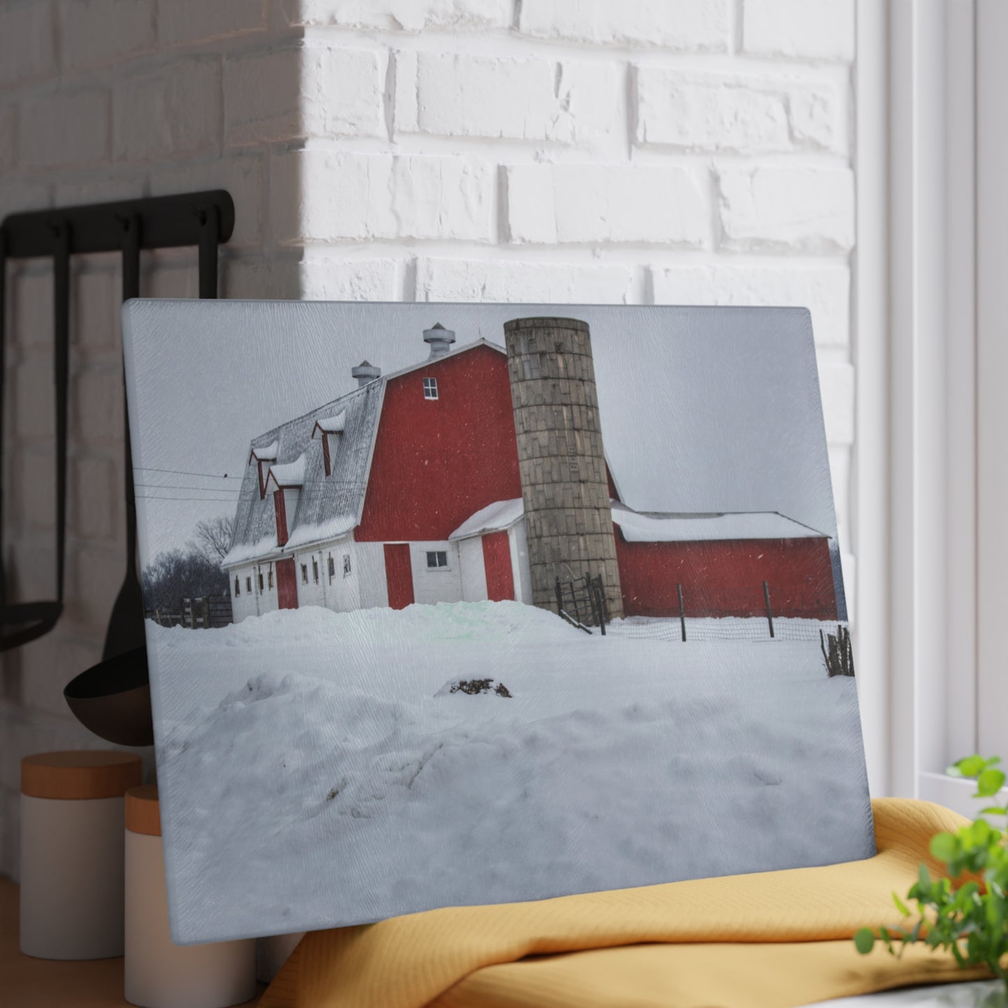 U R There Photography South Elba Block Red Rustic Farmhouse Tempered-Glass Cutting Board