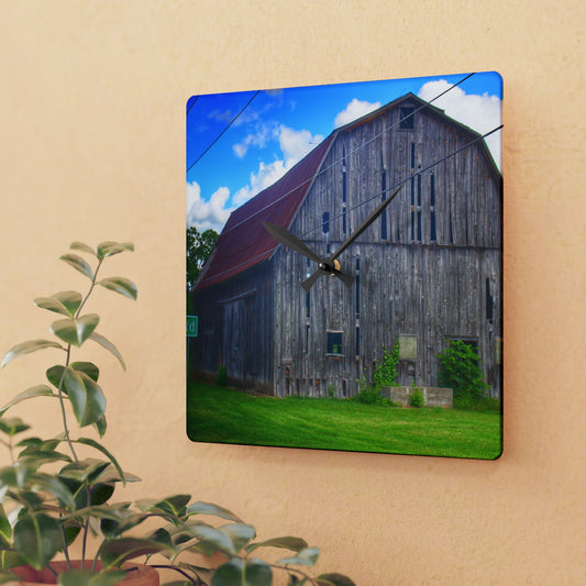 U R There Photography Schoenherr Road Grey II Rustic Farmhouse Acrylic Analog Wall Clock