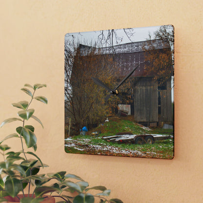 U R There Photography Frenchline Road Old Grey Rustic Farmhouse Acrylic Analog Wall Clock
