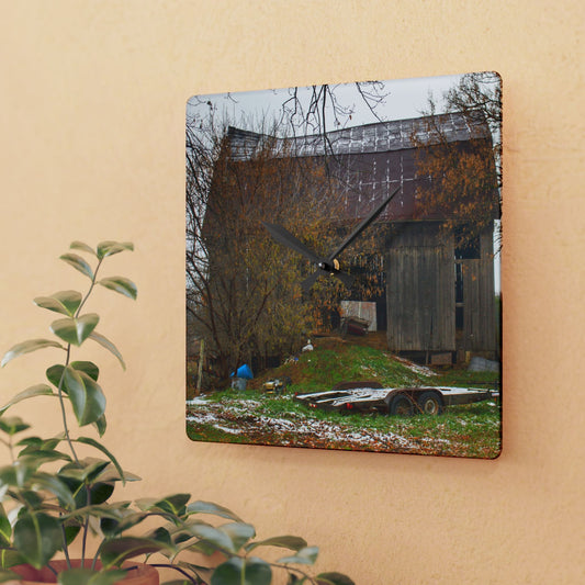 U R There Photography Frenchline Road Old Grey Rustic Farmhouse Acrylic Analog Wall Clock