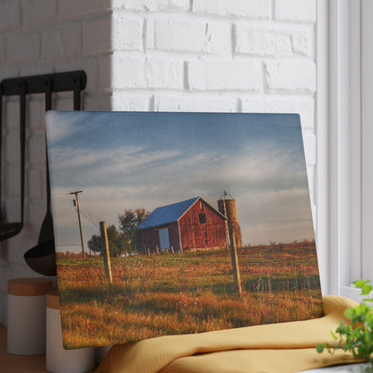 U R There Photography North Lake Pleasant Little Red II Rustic Farmhouse Tempered-Glass Cutting Board