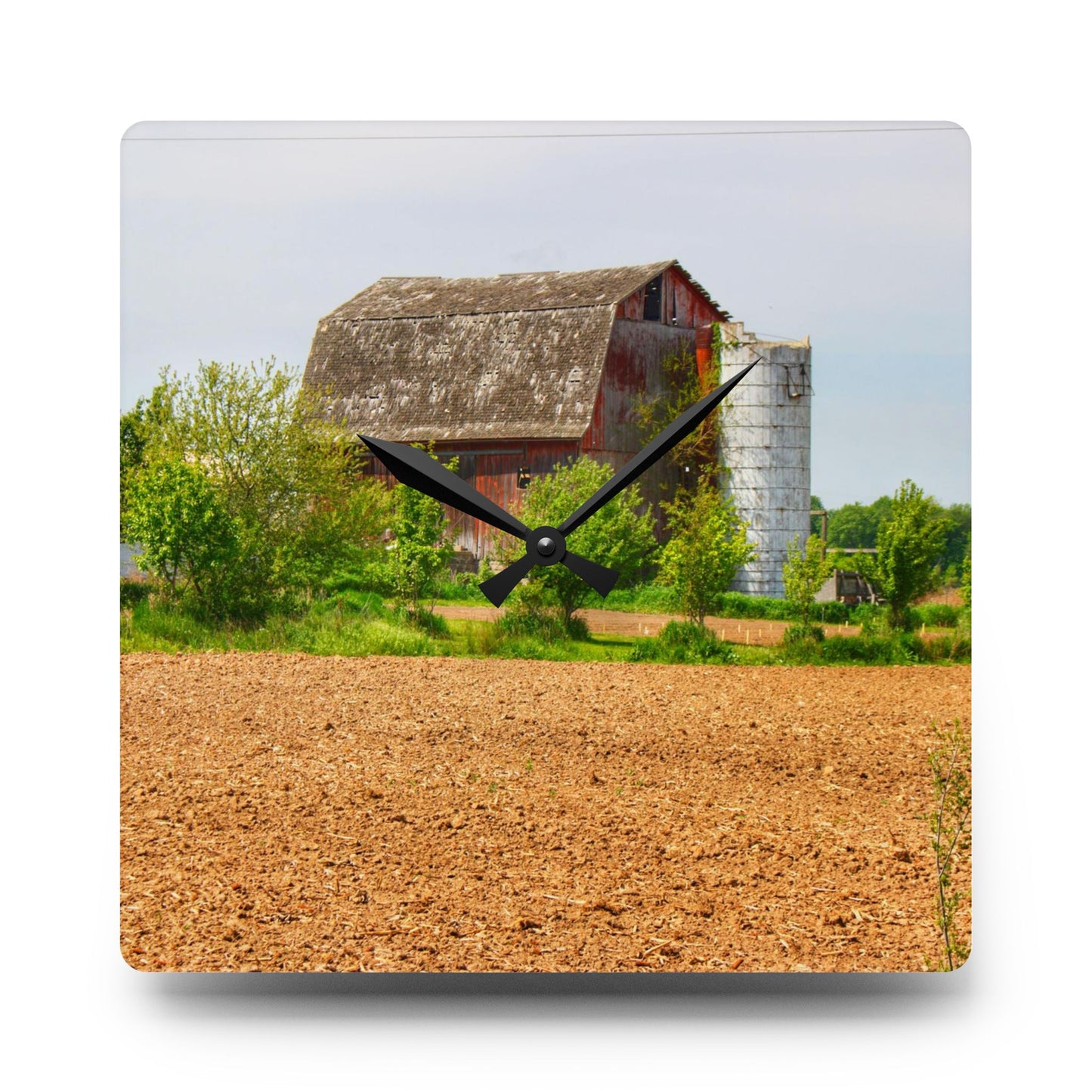 U R There Photography Colwood Road Old Red Rustic Farmhouse Acrylic Analog Wall Clock