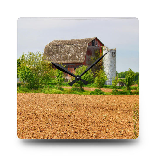 Colwood Road Old Red Rustic Farmhouse Acrylic Analog Wall Clock 10.75'' × 10.75'' (Square)