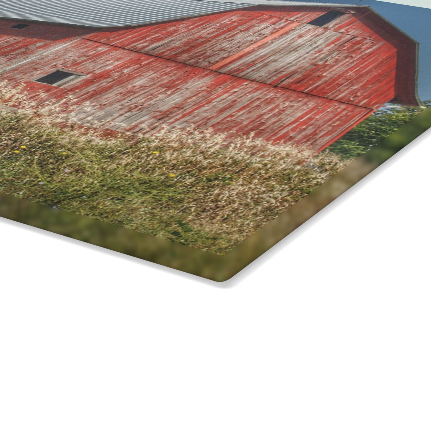 U R There Photography Columbiaville Red in Summer I Rustic Farmhouse Tempered-Glass Cutting Board