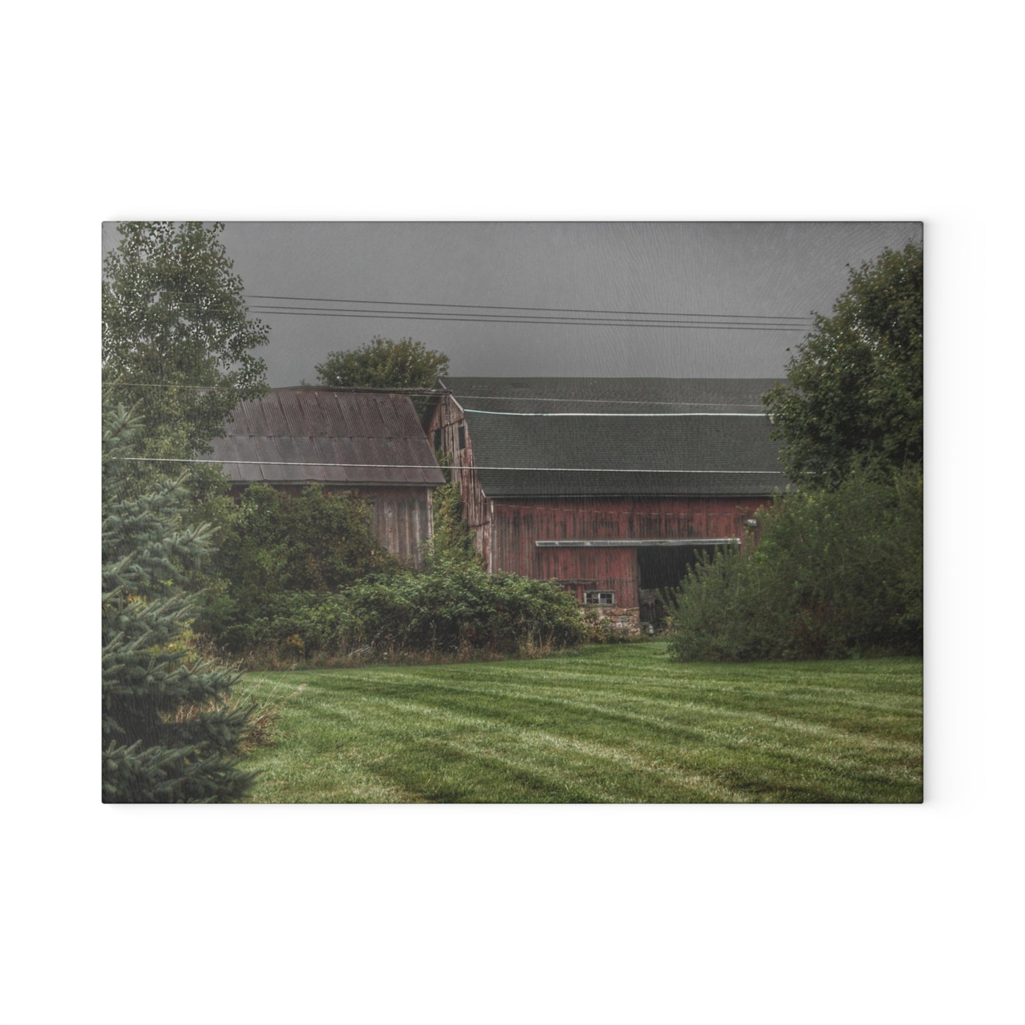 U R There Photography Bowers Road Grey Duo II Rustic Farmhouse Tempered-Glass Cutting Board