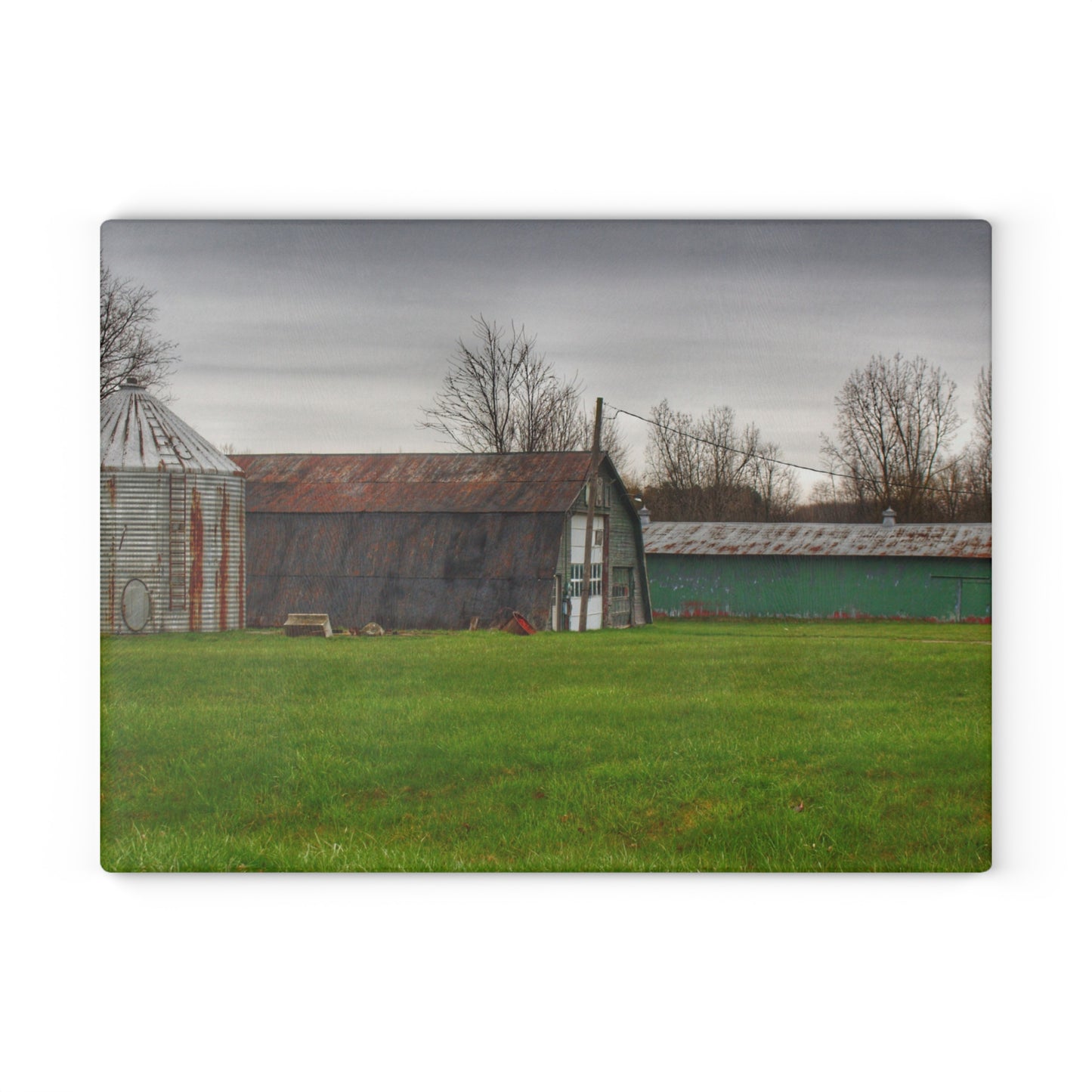 U R There Photography Hough Road Green Quonset III Rustic Farmhouse Tempered-Glass Cutting Board