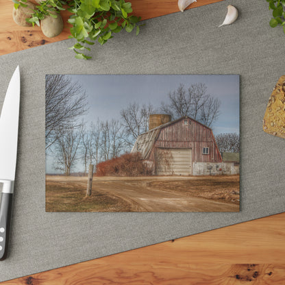 U R There Photography Maple Valley Road Red I Rustic Farmhouse Tempered-Glass Cutting Board