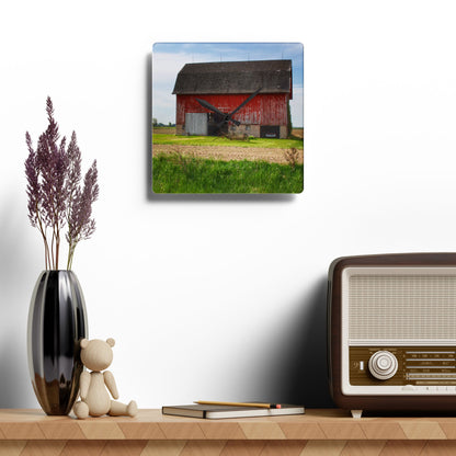 U R There Photography Unionville Elmwood Road Red II Rustic Farmhouse Acrylic Analog Wall Clock