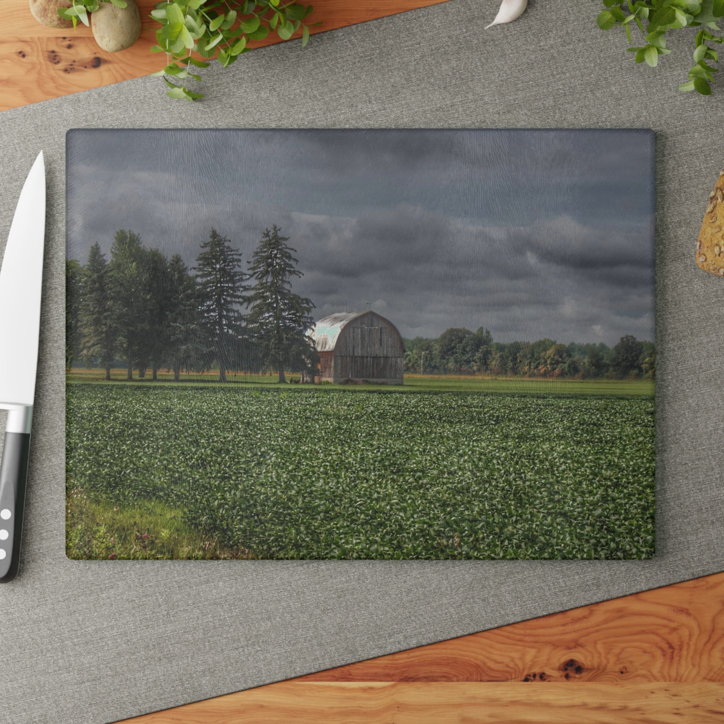 U R There Photography Belsay Grey Among the Pines Rustic Farmhouse Tempered-Glass Cutting Board