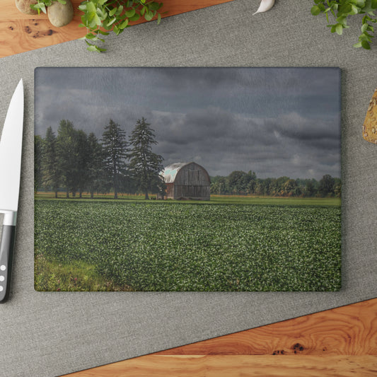 U R There Photography Belsay Grey Among the Pines Rustic Farmhouse Tempered-Glass Cutting Board